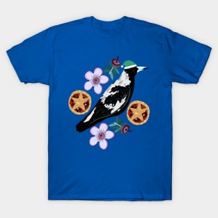 Christmas Australian Magpie Geraldton Wax Flower Fruit Mince pie T-Shirt